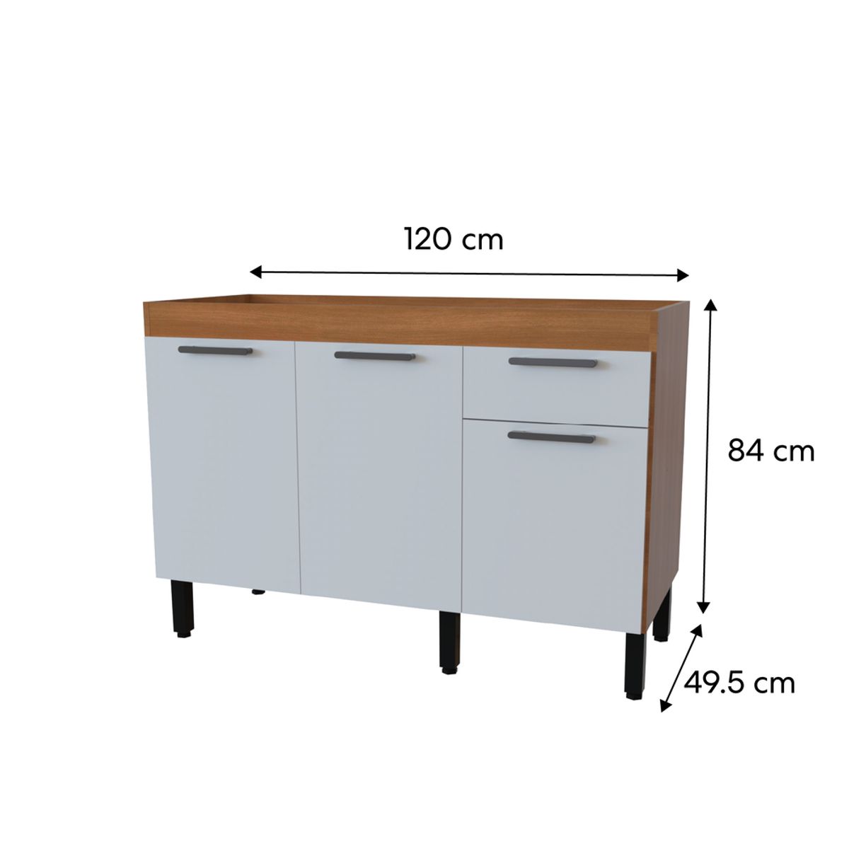 DUSCHY - Mueble base sin cubierta 3 puertas 1 cajon 120x49.5x84 cm blanco Fika