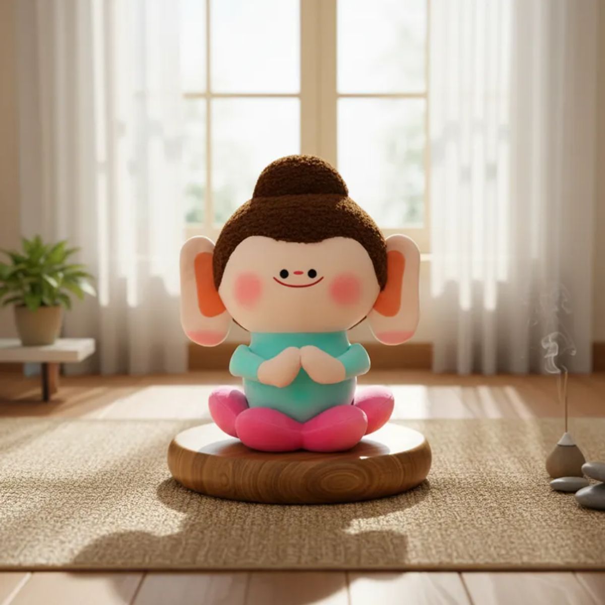 GENERICO - Peluche Mono Kawaii Meditando Suave 21cm