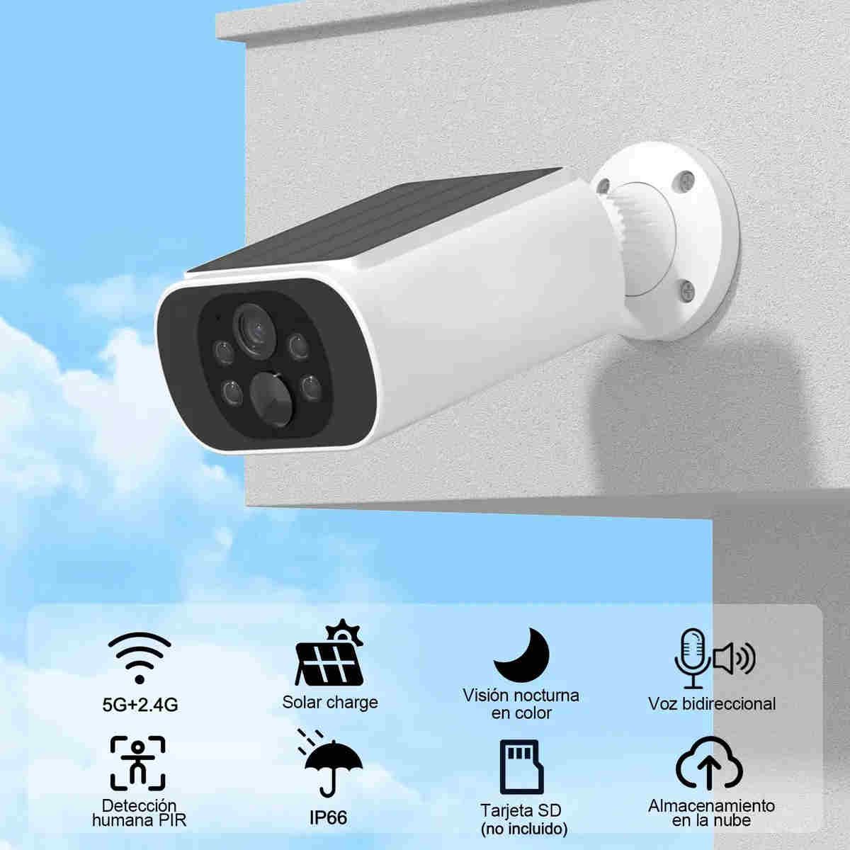 GENERICO - Camara De Seguridad Solar Wifi Ip 5G Exterior Ip66 Con Audio Blanco BELUG