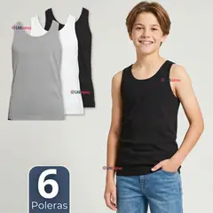 UTILISIMO - Pcak 6 Camisetas Poleras Algodón Primera Capa Basica Sin Manga Colores Surtidos Niño