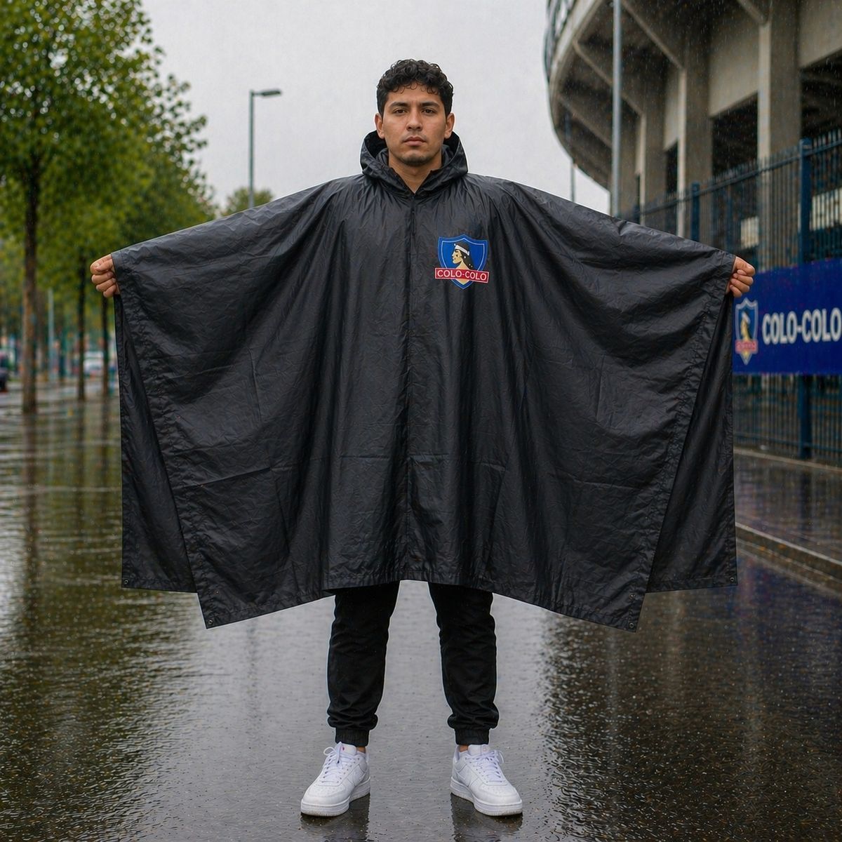 COLO COLO - PONCHO CAPA DE AGUA IMPERMEABLE CON CAPUCHA PARA LLUVIA FANATIKOS COLO COLO