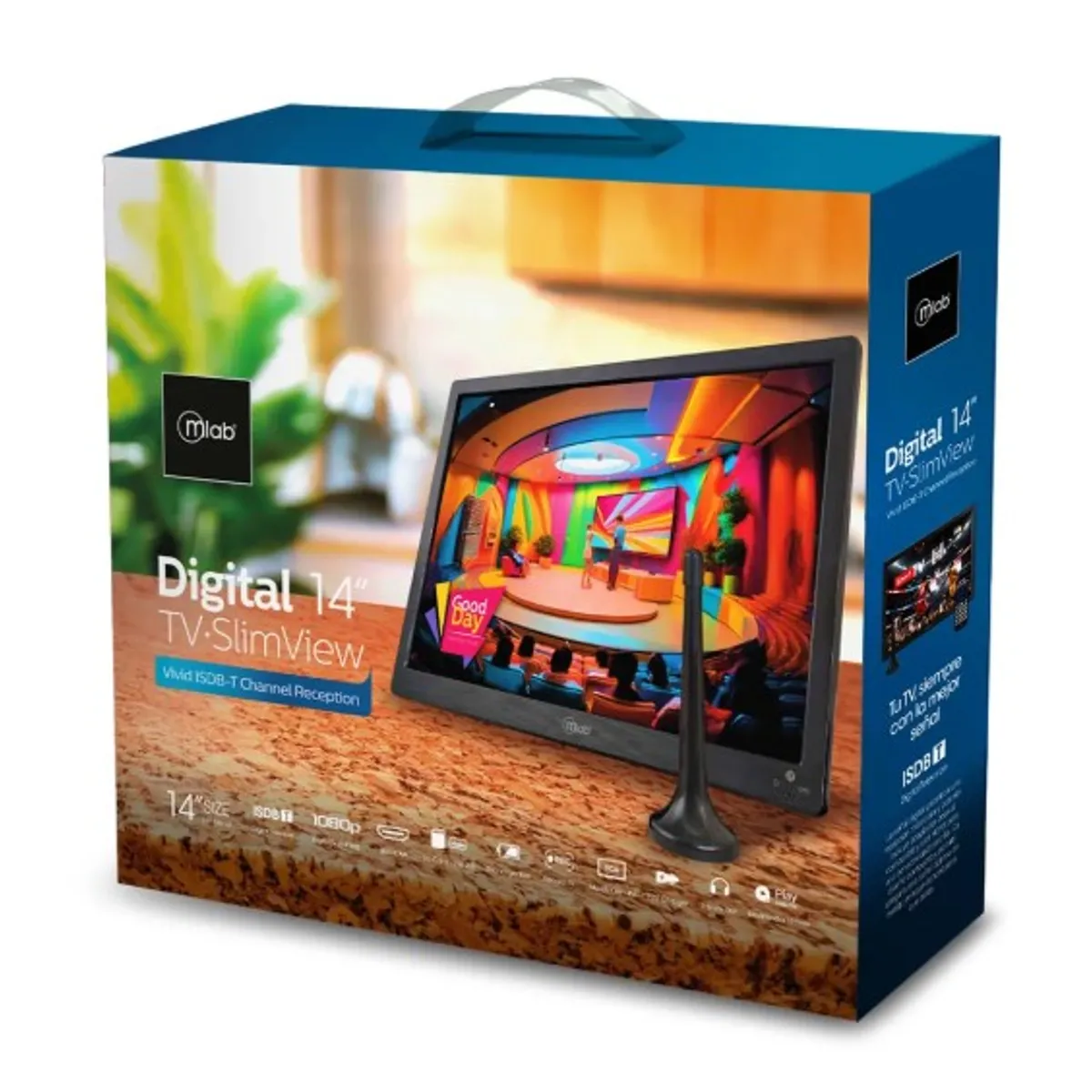 MLAB - Televisor Portatil 14 Pulgadas Color Señal Digital Recargable Mlab 9452