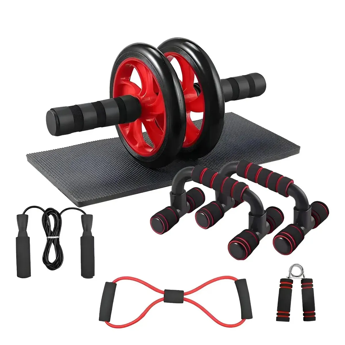 GENERICO - Kit Ejercicio 7 Rodillo Abdominal Barras Push-up Ejercitador Negro BELUG
