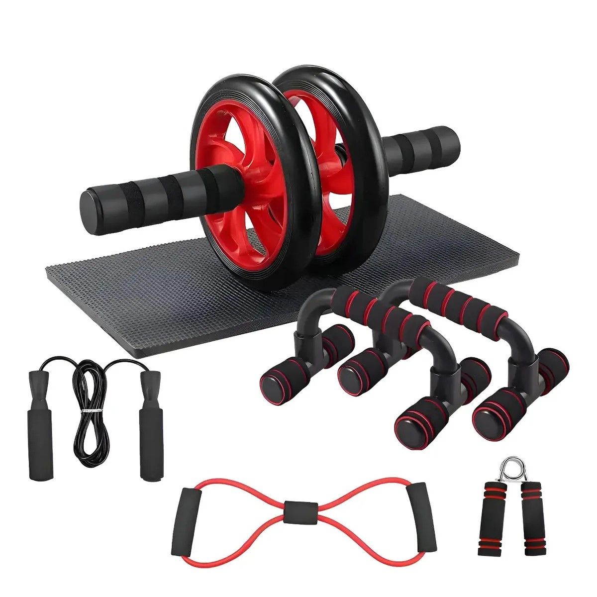 GENERICO - Kit Ejercicio 7 Rodillo Abdominal Barras Push-up Ejercitador Negro BELUG