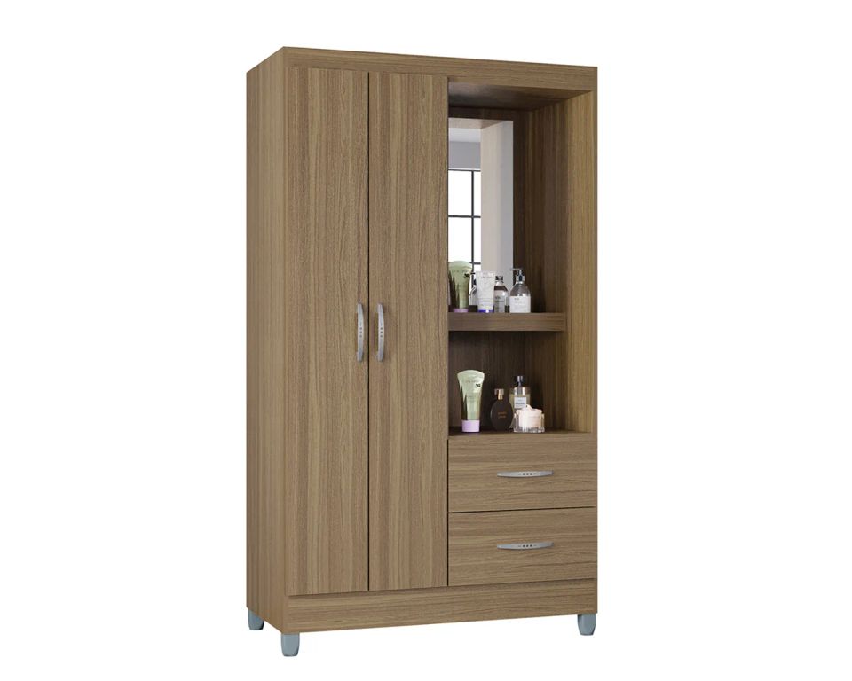 Closet Cordoba 2 puerta(s) 2 cajon(es) 2 repisa(s) con espejo 181x99x47 cm Castano