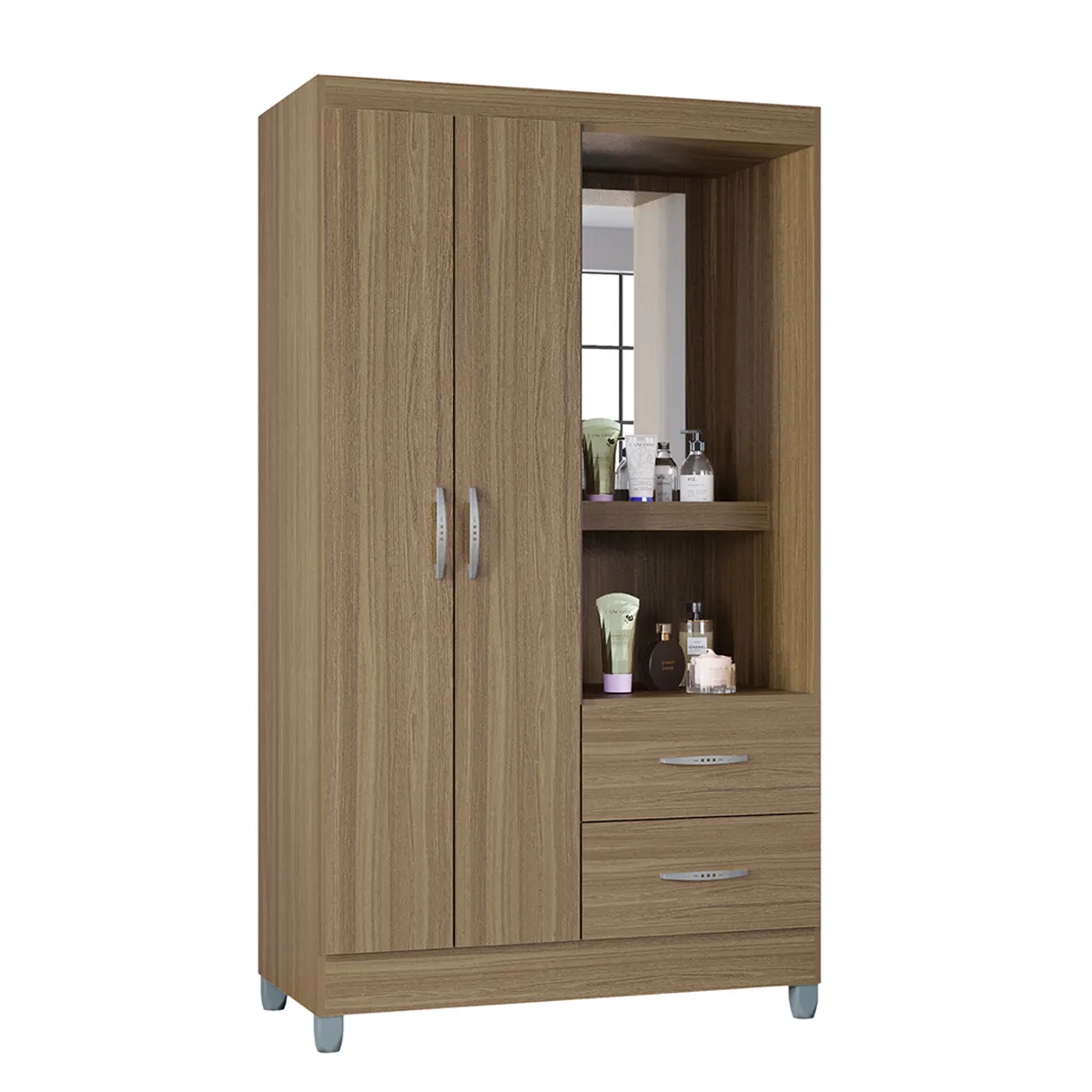 TAHUARI - Closet 2 puertas 2 cajones con espejo Cordoba Castaño