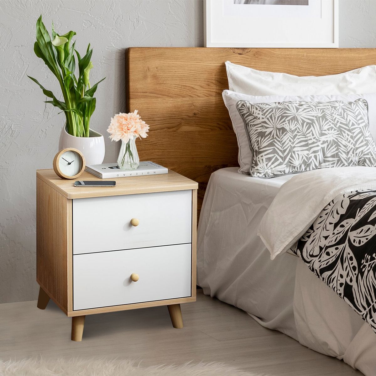 NOVAHUS - Velador De Dos Gavetas Beige