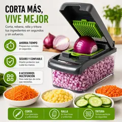 MOVI - Picador y Rallador de Verduras 14 piezas en 1 QuickPrep™ - Cocina Ordenada y limpia en minutos