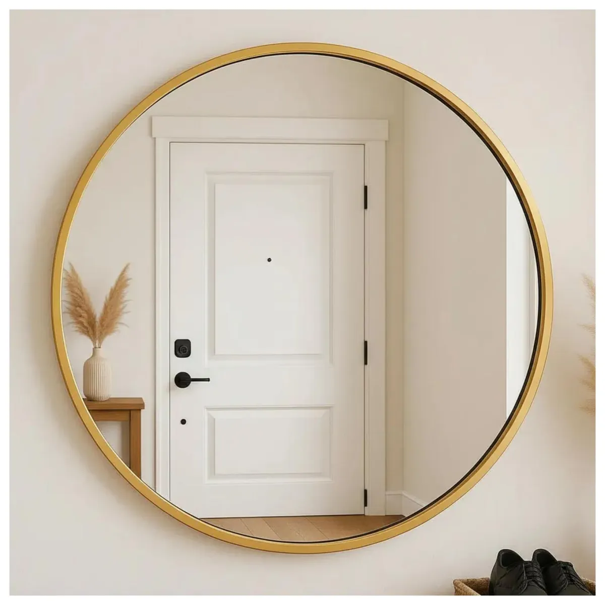 GENERICO - Espejo Redondo 60x60 Cm Dorado Diseño Moderno Minimalista