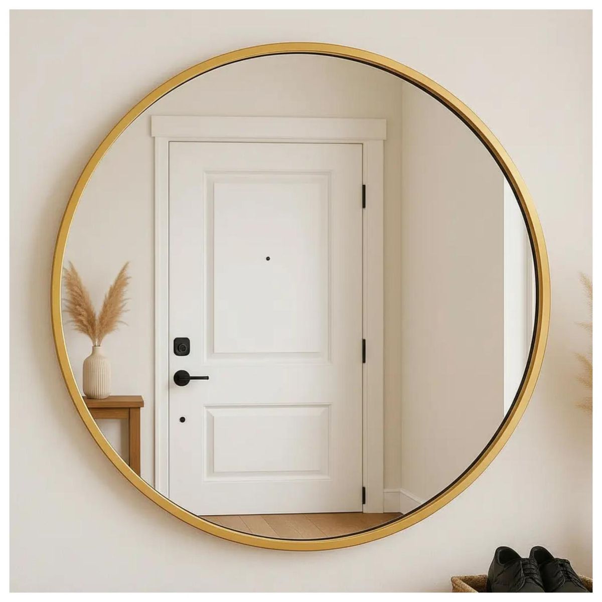 GENERICO - Espejo Redondo 60x60 Cm Dorado Diseño Moderno Minimalista