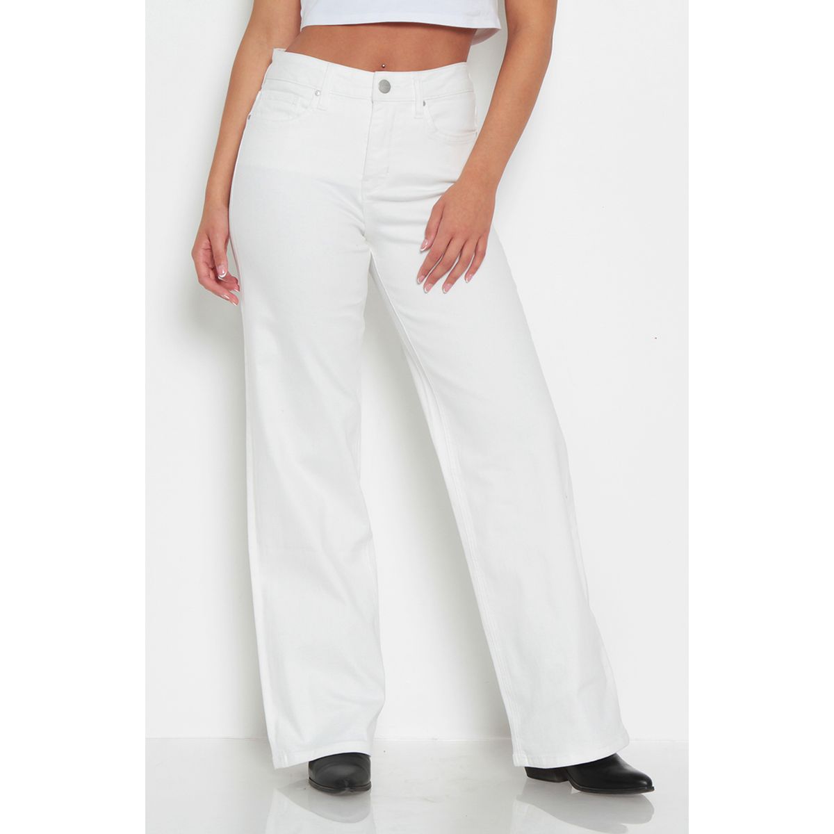 WADOS - JEANS MUJER COLOR WIDE LEG TIRO ALTO PRETINA BASICA 1 BOTON