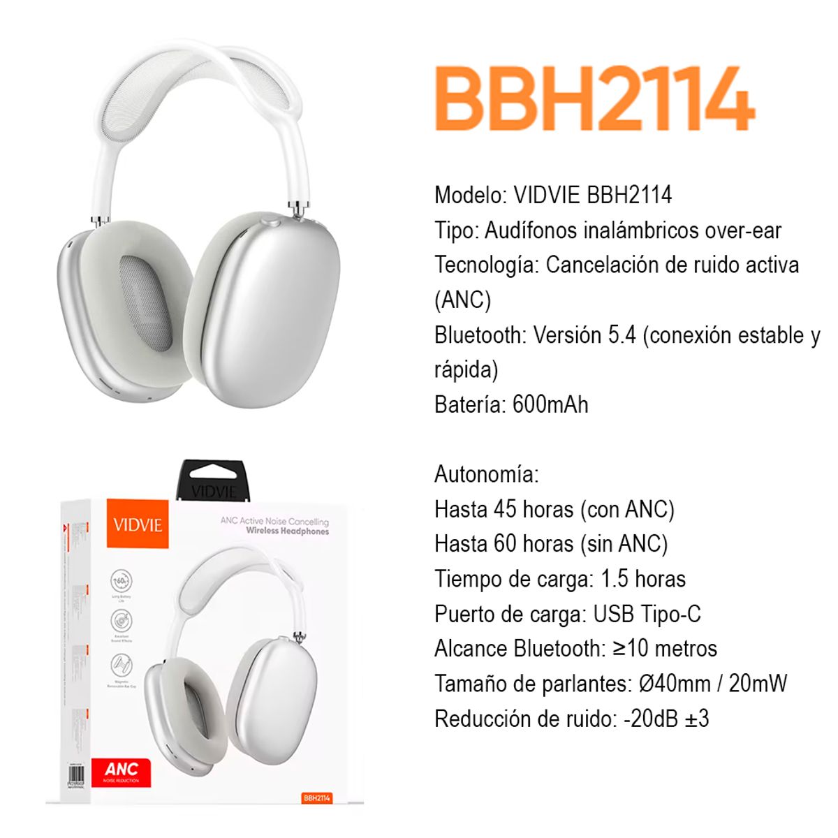 GENERICO - Audifonos Bluetooth Inalambricos Over Ear Cancelacion Ruido