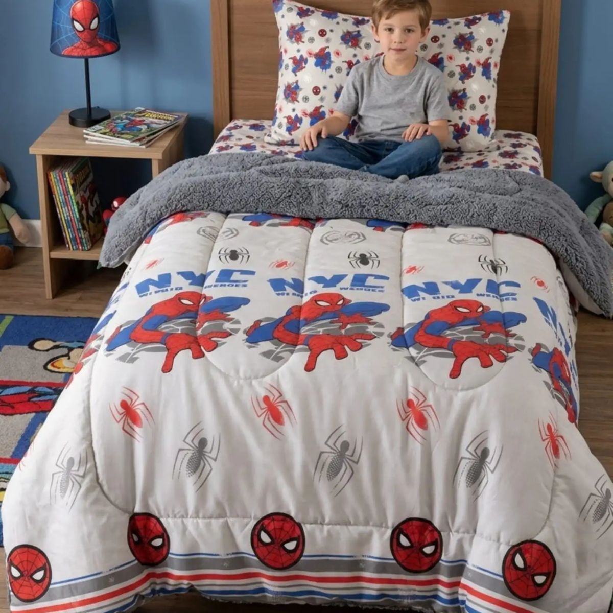 GENERICO - Pack Cobertor Sherpa Infantil + Sabanas Verano Premium Plaza y Media