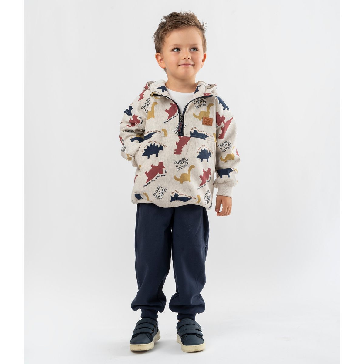 BLACK AND BLUE - Buzo niño con dinosaurios crudo Black and blue