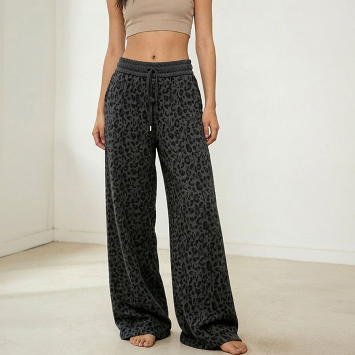 AGW - Pantalón Animal Print de Buzo Palazzo Térmico Forrado En Chiporro