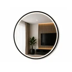 GENERICO - Espejo Led Redondo 60x60 Cm Negro Diseño Moderno Minimalista