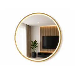 GENERICO - Espejo Led Redondo 60x60 Cm Dorado Diseño Moderno Minimalista