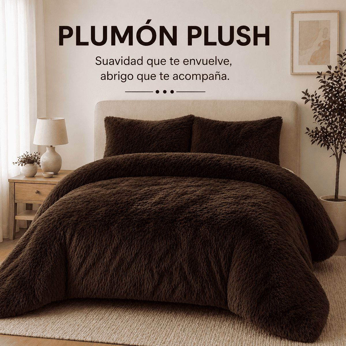 GENERICO - Plumón Peludo Sherpa Café 1.5 Plazas Ultra Suave  Abrigo Invierno Premium
