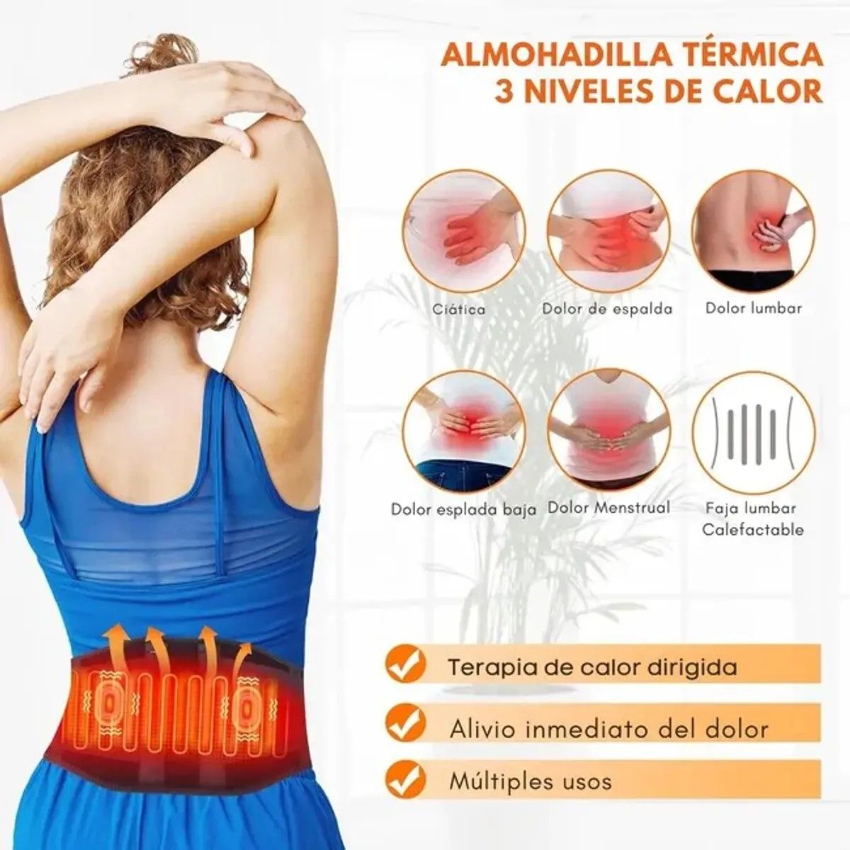 MOVI - FAJA LUMBAR CON 3 NIVELES DE CALOR Y BOLSILLO PARA PONER GEL FRIO
