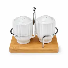 GENERICO - Salero Pimentero Ceramica Base Bambu 80 Ml Set Cocina Hogar