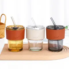 GENERICO - Vaso De Vidrio Vintage Con Tapa - Pajita