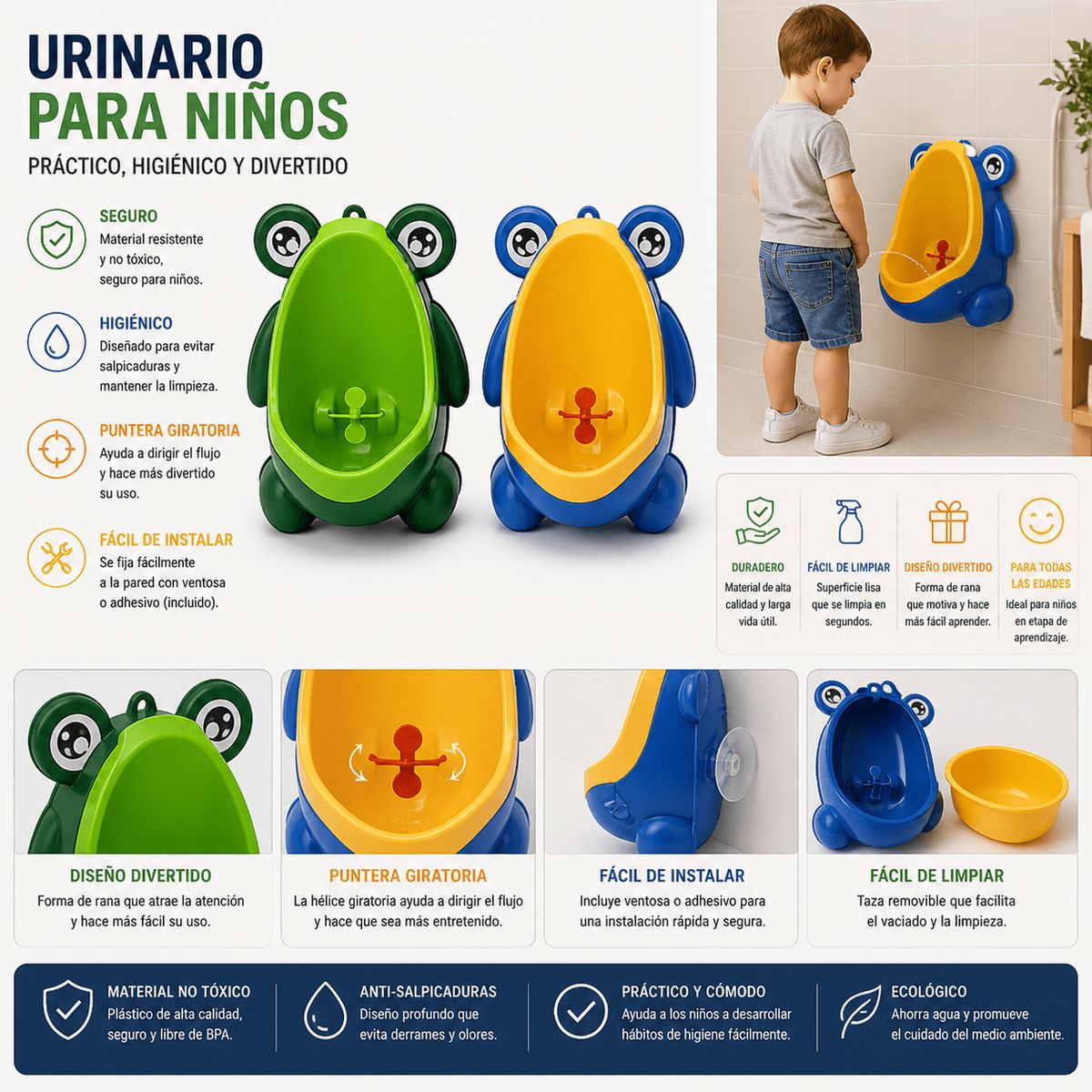 GENERICO - Urinal Infantil Portatil Diseno Rana Facil Limpieza Bano Surtido