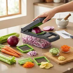 MOVI - Cortador y Rallador de Verduras 14 piezas en 1 QuickPrep™ - Fácil, Práctico y Sin Complicaciones