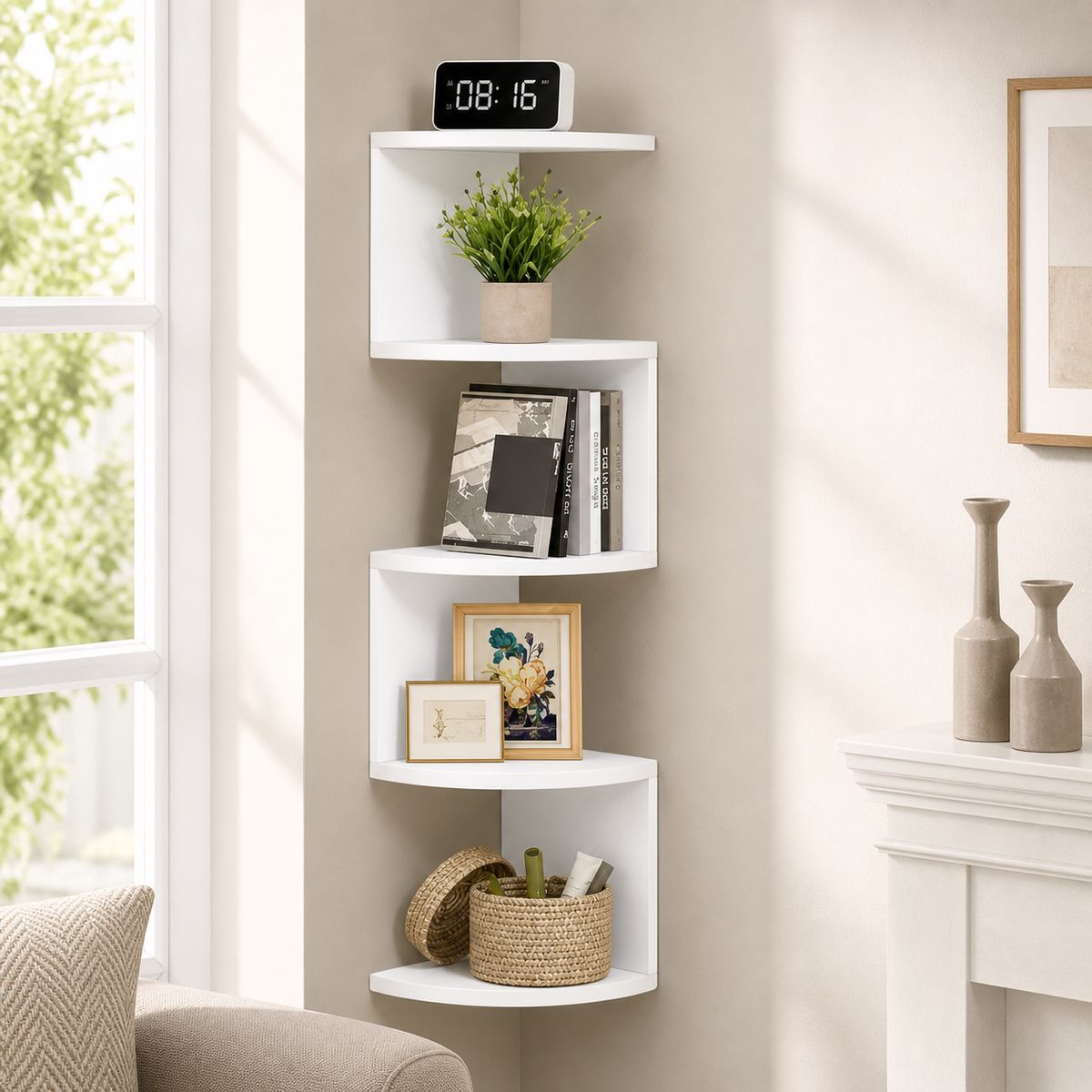 GENERICO - Repisa Esquinera Zig Zag Moderna 5 Niveles De Madera MDF Blanco