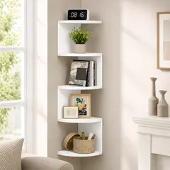 GENERICO - Repisa Esquinera Zig Zag Moderna 5 Niveles De Madera MDF Blanco