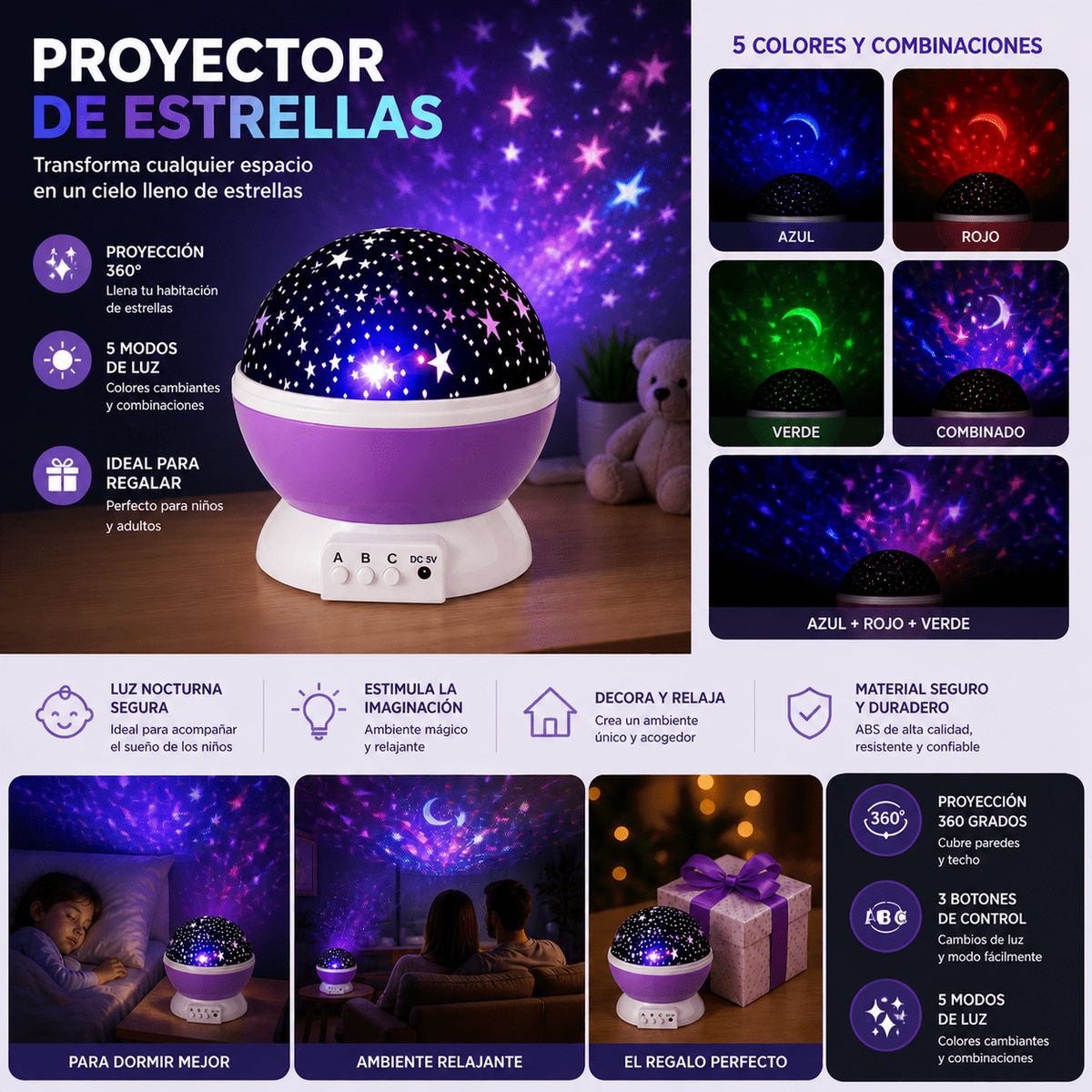 GENERICO - Proyector Estrellas Luz Nocturna Led Multicolor Decorativo