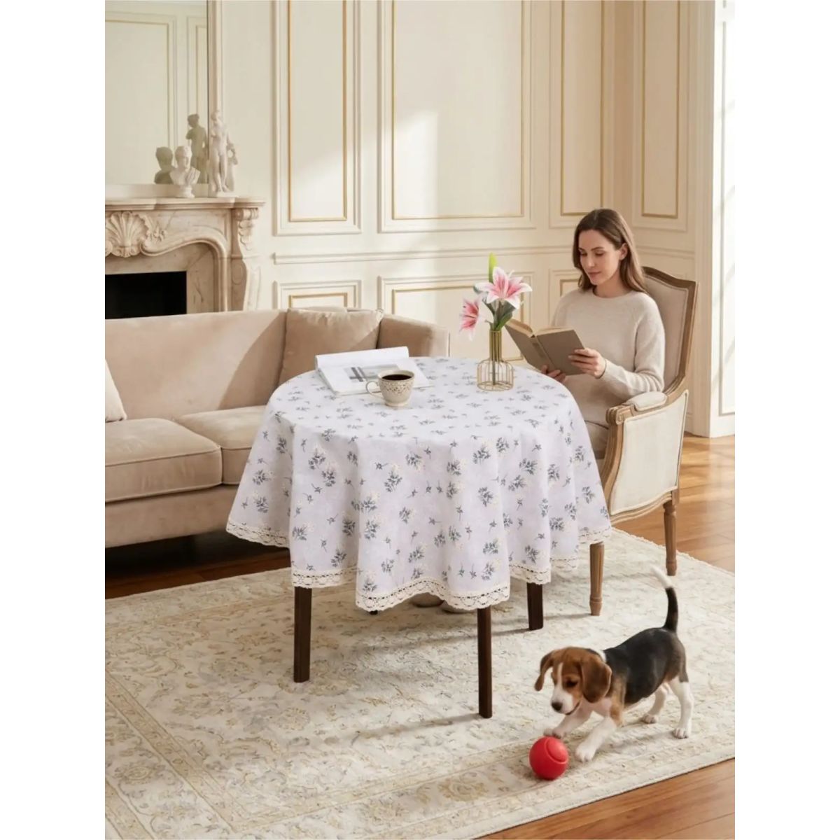 GENERICO - Mantel Redondo Lino Rústico Elegante Con Flecos 140 Cm