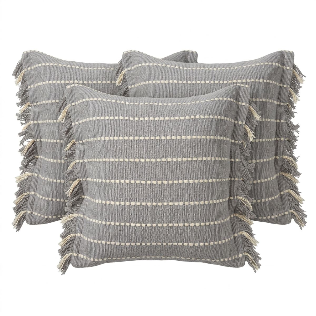 ARMONIA - Pack 3 Fundas Gruesas Croche + Flecos Gris 752 Decoración Dormitorio Living