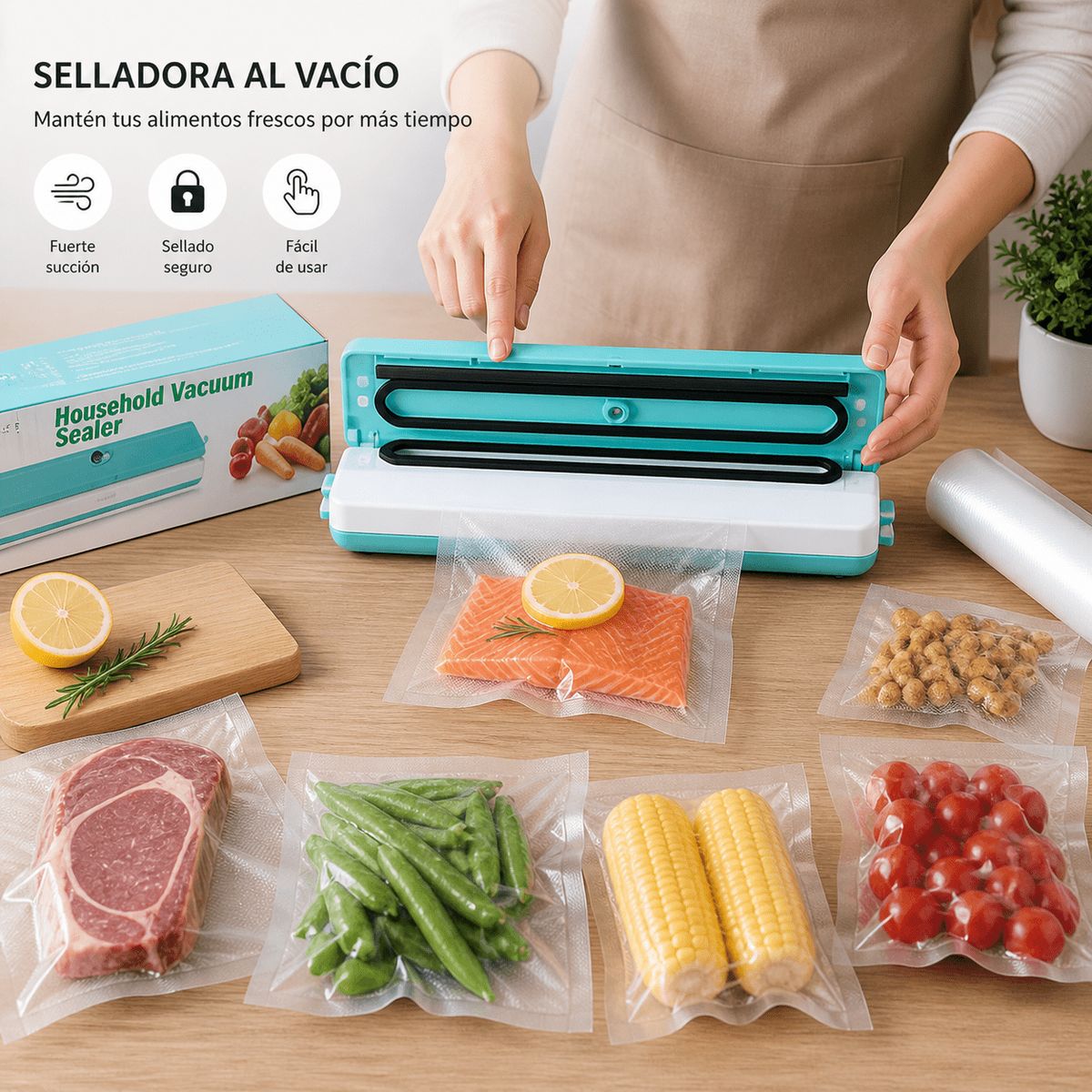 GENERICO - Selladora Vacio Cocina Con Bolsas Set Completo 28Cm