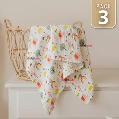 JUMP KIDS - Pack 3 Mantas Muselina 70x 70 CM Bebé Niña Multiuso 100% Algodón Colores Surtidos