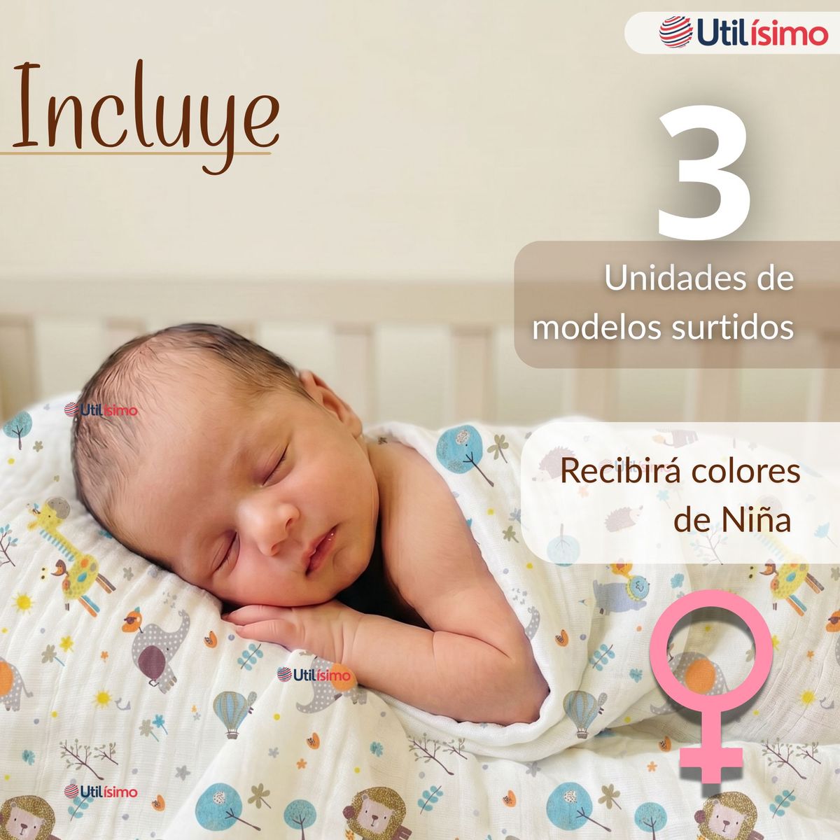 JUMP KIDS - Pack 3 Mantas Muselina 70x 70 CM Bebé Niña Multiuso 100% Algodón Colores Surtidos