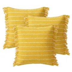 ARMONIA - Pack 3 Fundas gruesas CROCHE FLECOS AMARILLO Modelo 752 Modernas Dormitorio Hogar
