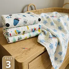 JUMP KIDS - Pack 3 Mantas Muselina 70x 70 CM Bebé Niño Multiuso 100% Algodón Colores Surtidos