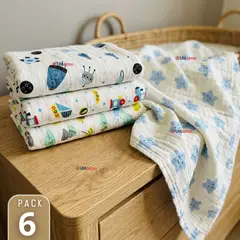JUMP KIDS - Pack 6 Mantas Muselina 70x 70 CM Bebé Niño Multiuso 100% Algodón Colores Surtidos