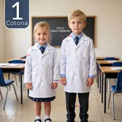 UTILISIMO - Cotona Delantal Blanca Escolar Colegio Unisex Niño Niña Manga Larga Bata