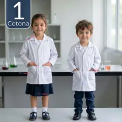 UTILISIMO - Cotona Delantal Blanca Escolar Colegio Unisex Niño Niña Manga Larga Bata