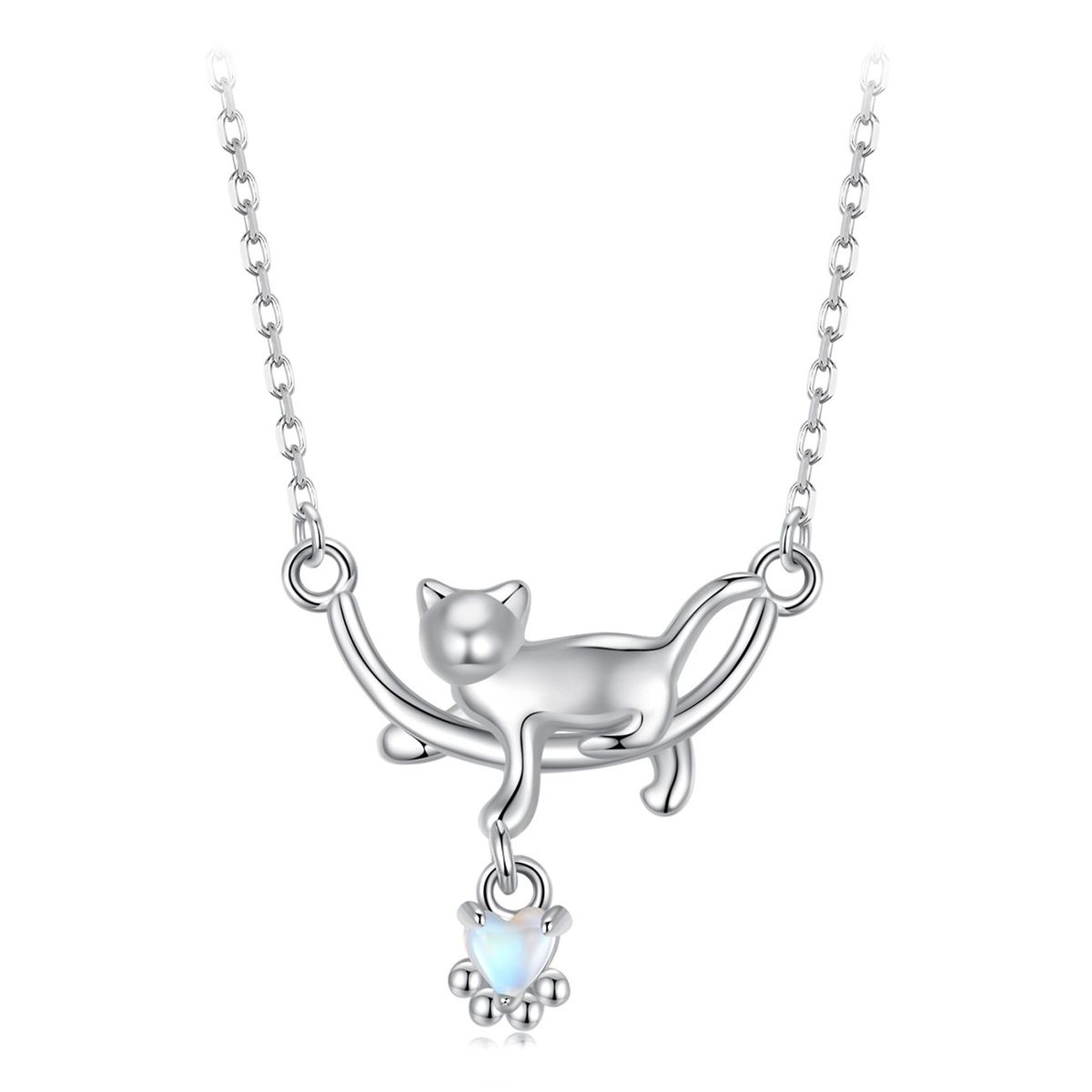 TODOJOYAS - Collar Gato Plata 925 Gatito Jugando Corazon