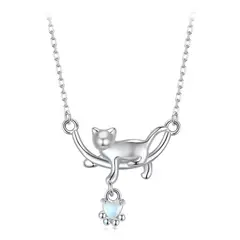 TODOJOYAS - Collar Gato Plata 925 Gatito Jugando Corazon