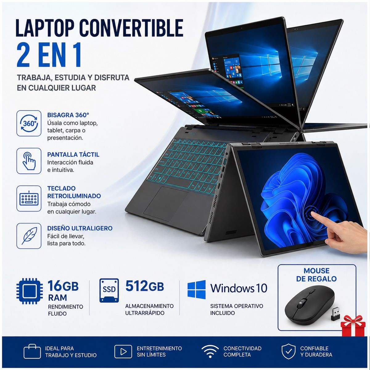 STARTECHOFFICE - Notebook E156D 15.6 pulgadas Intel Quad-Core 3.4GHz 16GB RAM 512 SSD ROM WINDOWS 11 PRO 4500 mAh