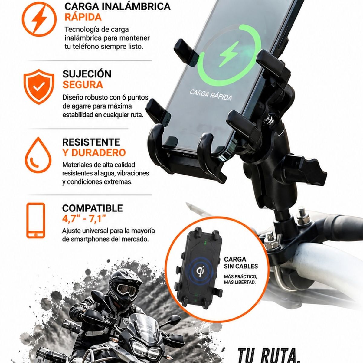 GENERICO - Soporte Celular Para Moto Carga Inalambrica carga Rapida