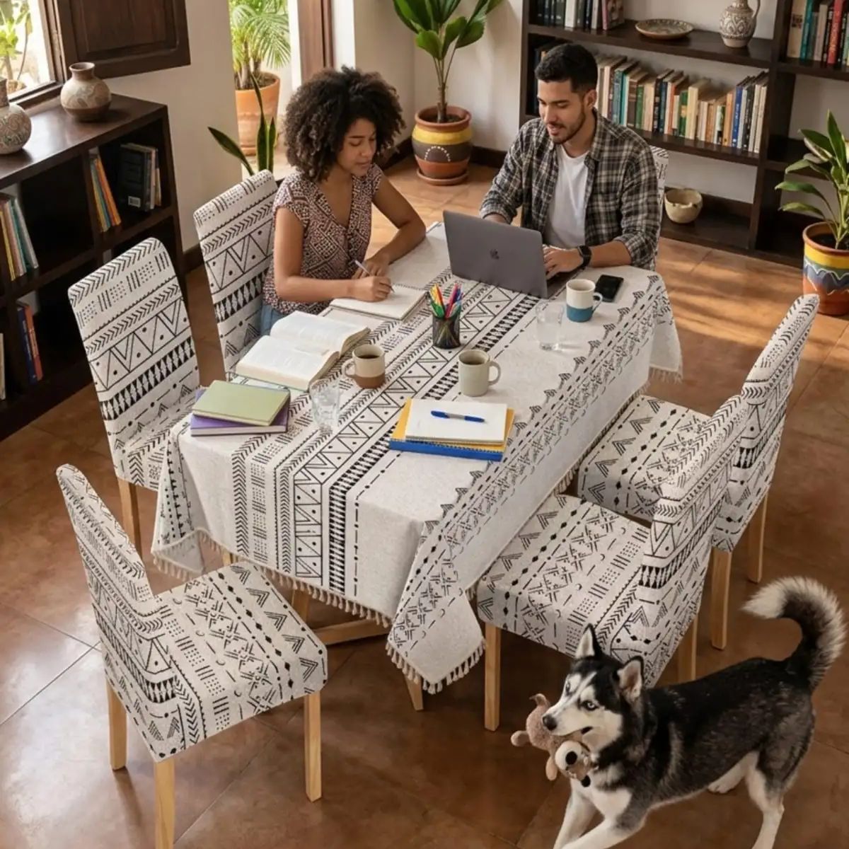 GENERICO - Set de Mantel Antimanchas + 6 Fundas Sillas Elásticas