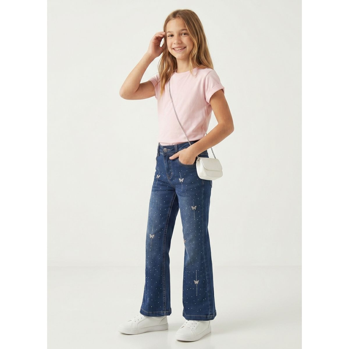 KIBOU - Pantalón Mezclilla Niña Corte Flare Con Brillantes Chic