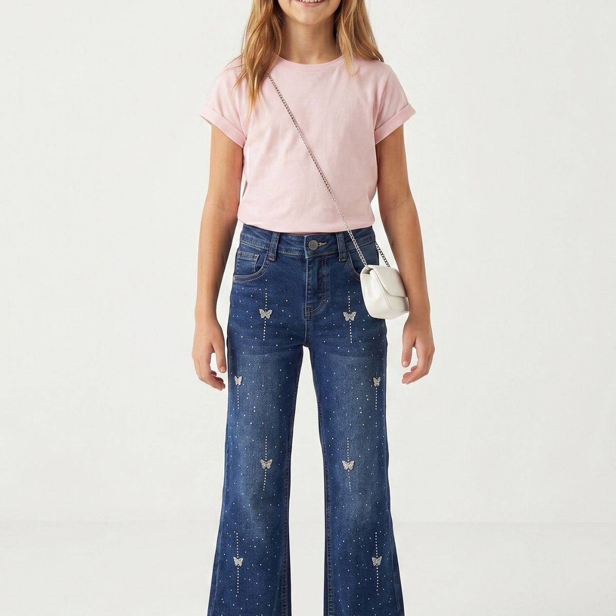 KIBOU - Pantalón Mezclilla Niña Corte Flare Con Brillantes Chic