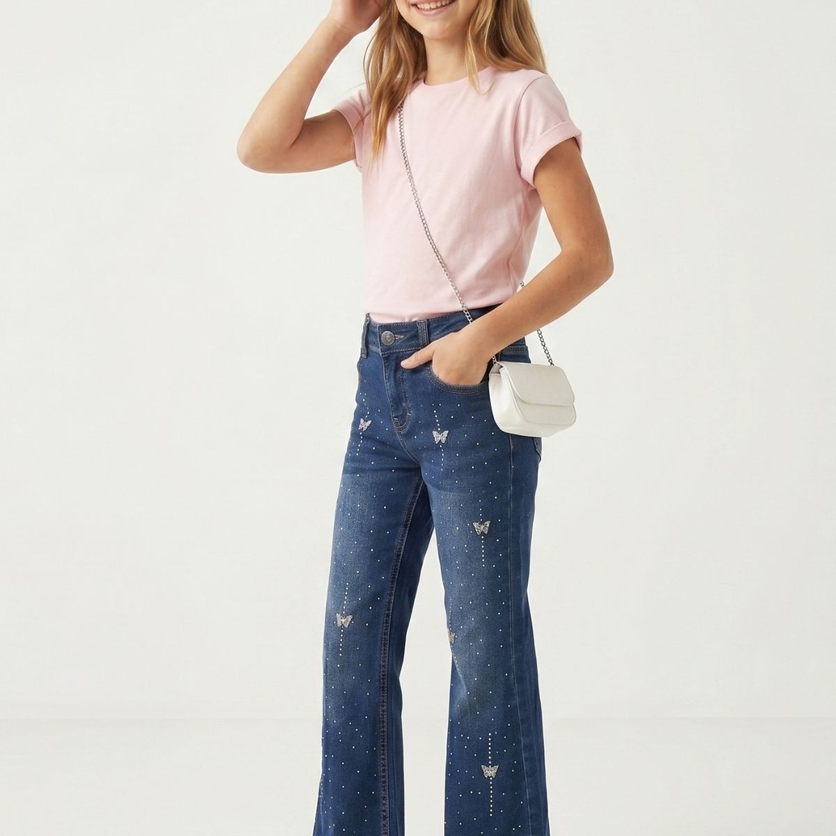 KIBOU - Pantalón Mezclilla Niña Corte Flare Con Brillantes Chic