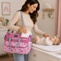 GENERICO - Bolso Pañalera Organizador Y Mudador Portatil Para Bebe Rosa