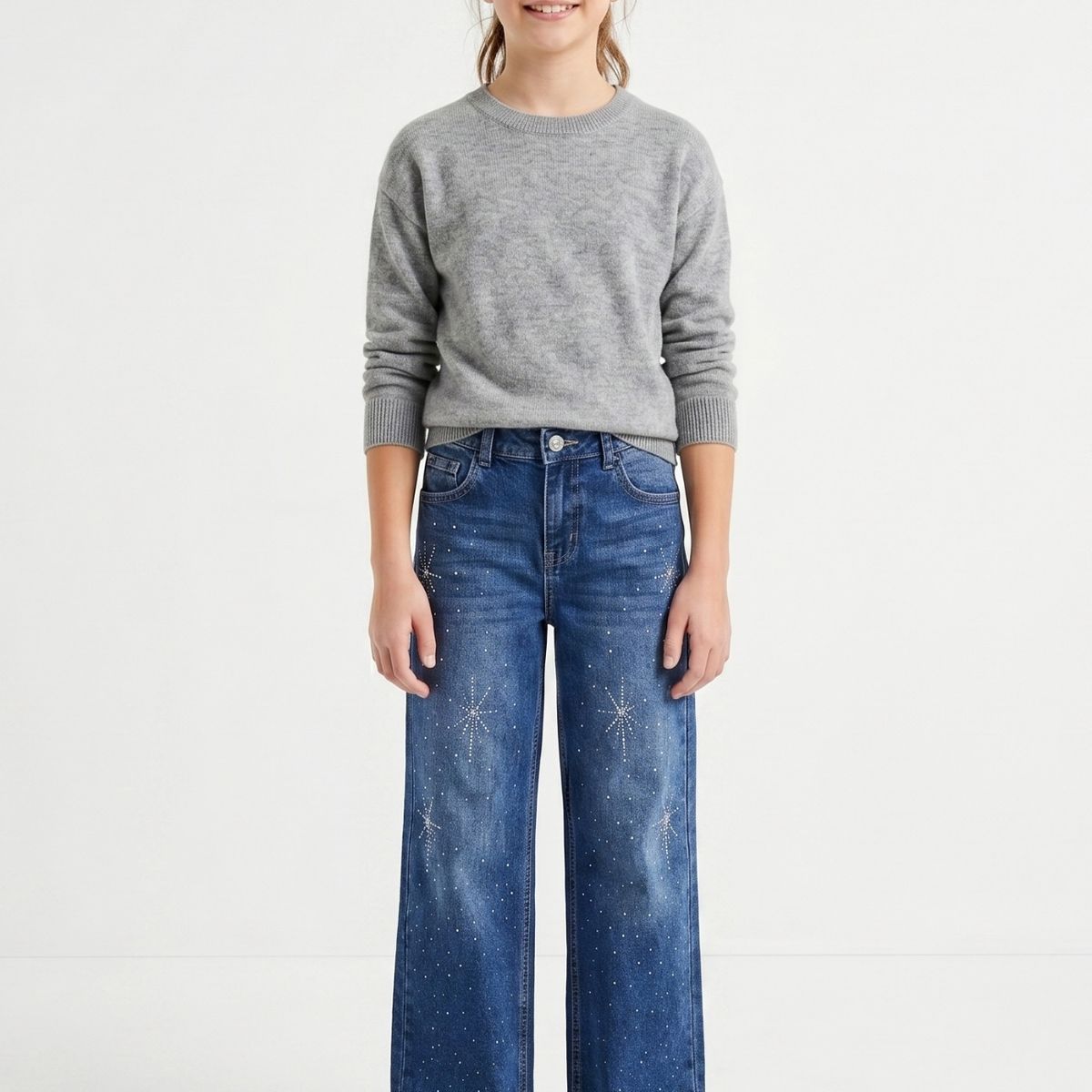 KIBOU - Jeans Niña Recto Con Brillos Pedrería Moda Urbana Denim